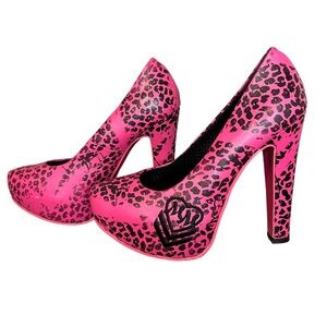 Y2k grunge goth rare 2000s Metal Mulisha Pink leopard print heel pumps